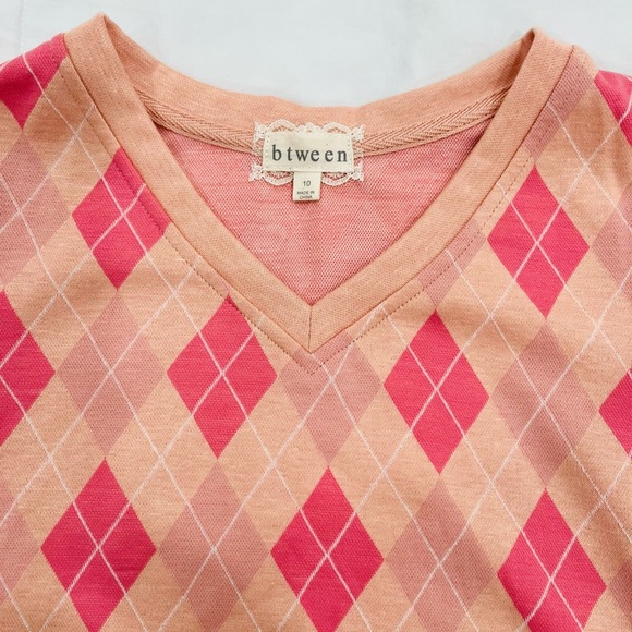 BTWEEN• Girls Pink Orange Checkered V Neck Vest Short Sleeve Top NWT (10) - Picture 4 of 7